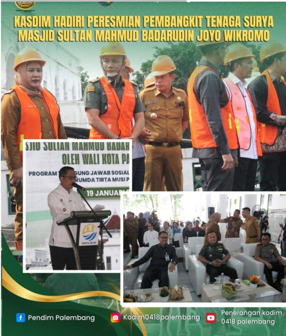 Kasdim 0418/Palembang Hadiri Peresmian PLTS Hybrid di Masjid Agung SMB Jayo Wikramo