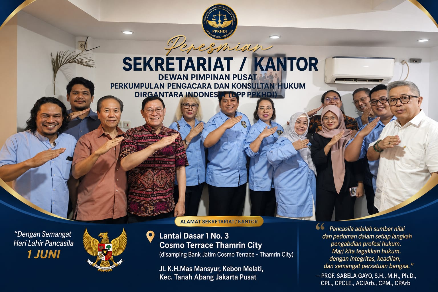 Semangat Hari Lahir Pancasila Menjadi Tonggak Peresmian Sekretariat DPP PPKHDI di Jakarta Pusat