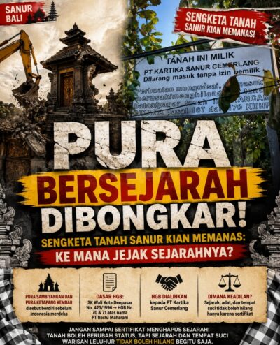Pura Bersejarah Dibongkar, Sengketa Tanah Sanur Kian Memanas: Ke Mana Jejak Sejarahnya?