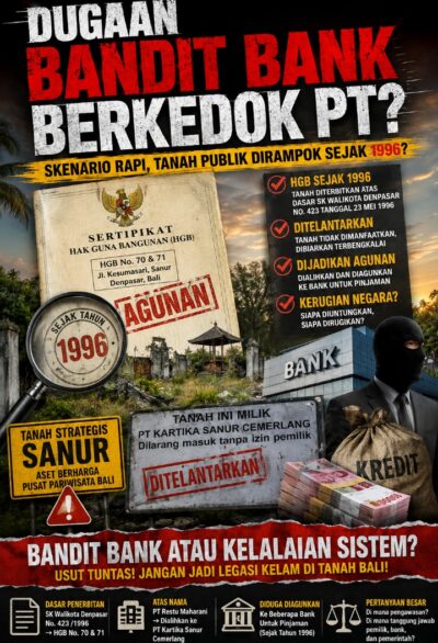 Dugaan Bandit Bank Berkedok PT? HGB Tanah Sanur Ditelantarkan dan Dijadikan Agunan Pinjaman Bank Sejak Tahun 1996