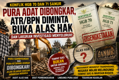 Konflik HGB 70 dan 71 Sanur Memanas, Pura Adat Dibongkar: ATR/BPN Diminta Buka Terang Alas Hak