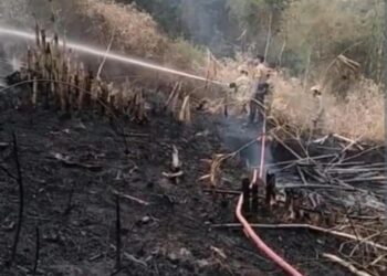 POLSEK CANGKUANG POLRESTA BANDUNG RESPONS CEPAT PENANGANAN KEBAKARAN LAHAN DI DESA BANDASARI